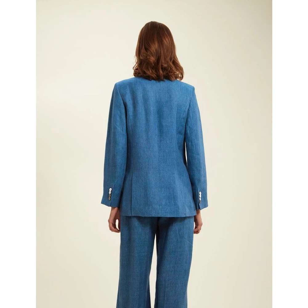 Ines De La Fressange Paris Blauwe Denim Linnen Jas Blue Dames