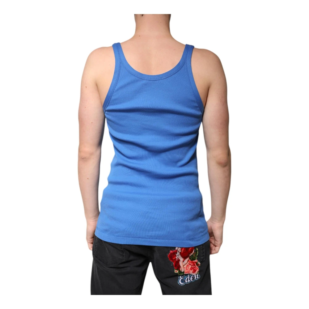 Dolce & Gabbana Blauw Katoenen Mouwloos Tanktop Shirt Blue Heren