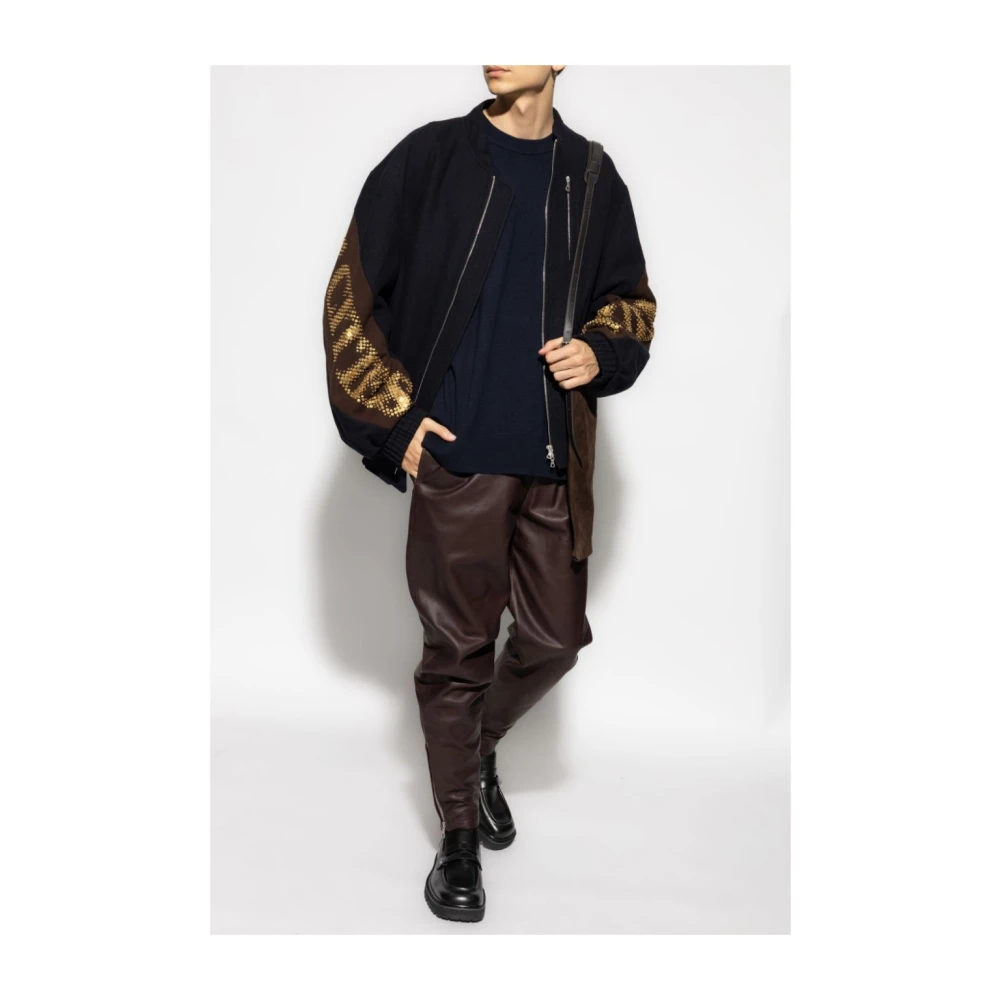 Dries Van Noten Gouden Mouw Geborduurd Jack Blue Heren