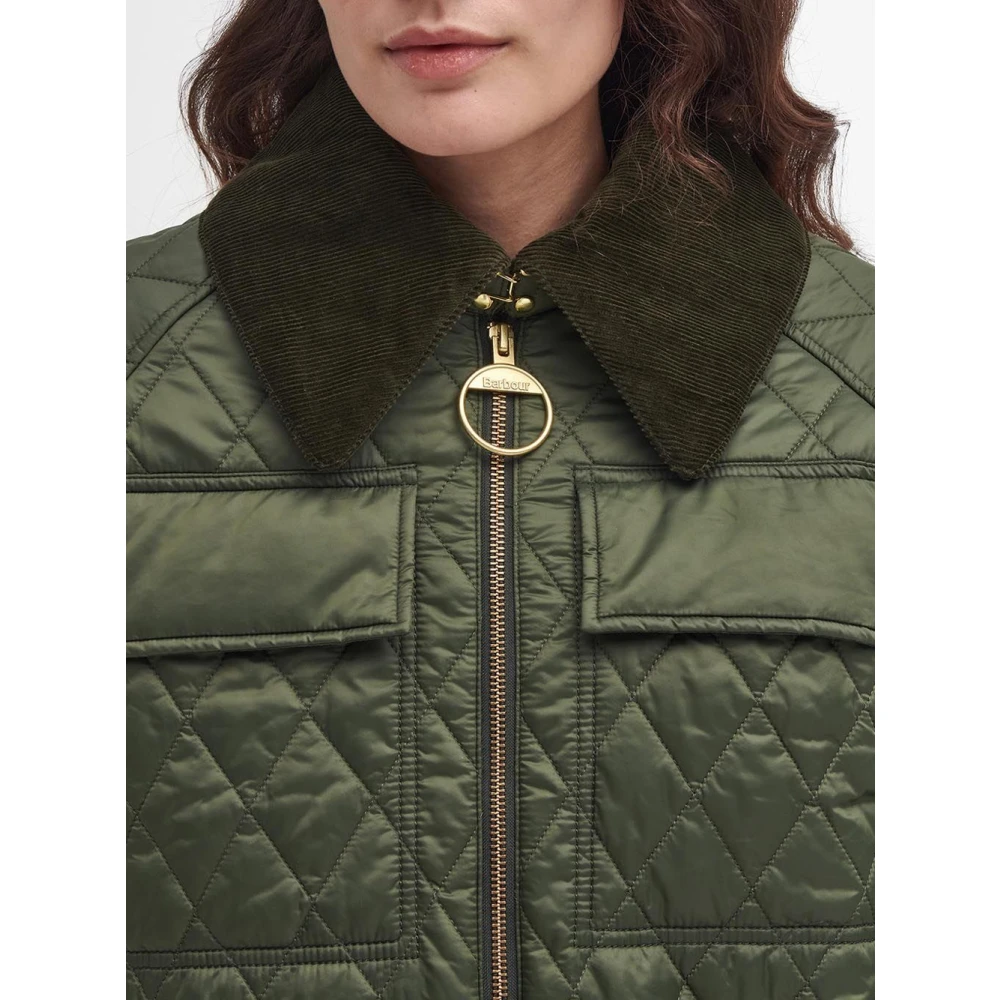 Barbour Gewatteerde jas met koord kraag Green Dames