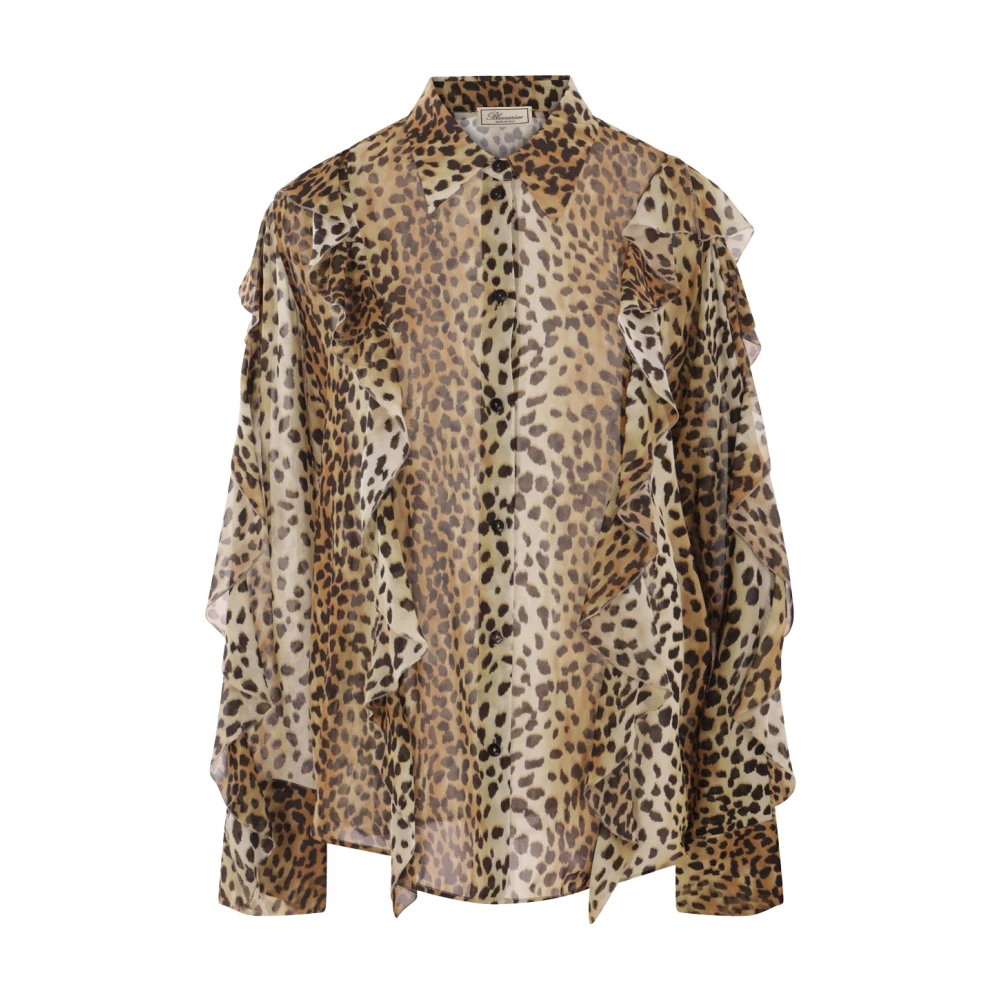 Blumarine Luipaardprint Shirt met Ruches Brown Dames