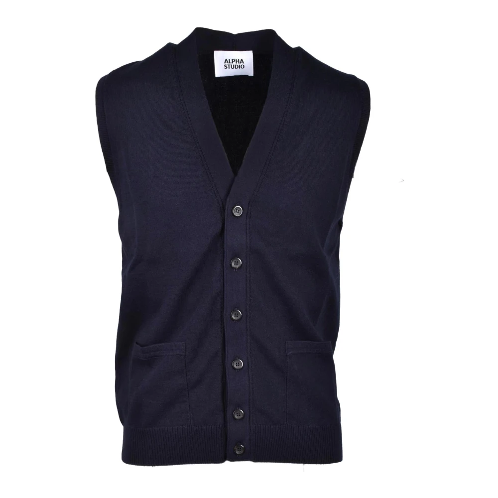 Alpha Studio Katoenen Gebreid Vest Blue Heren