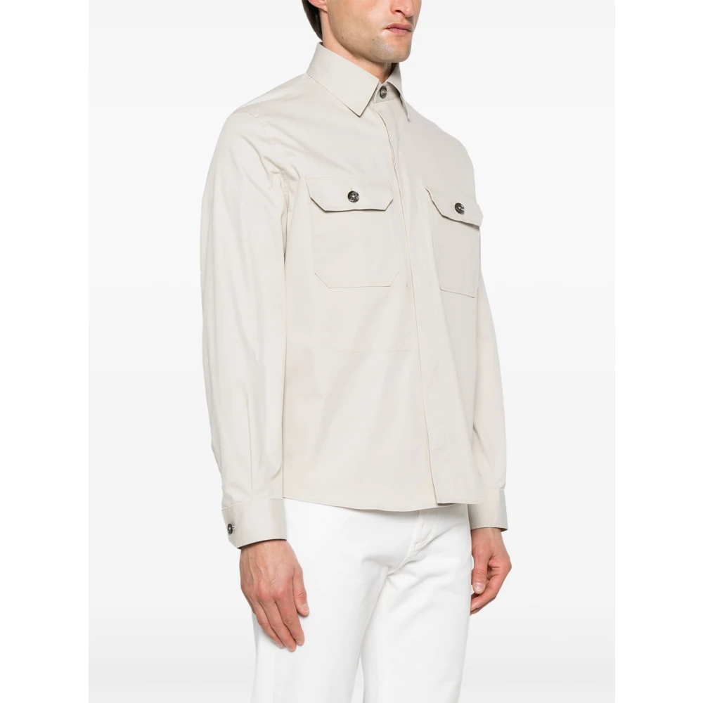Ermenegildo Zegna Katoenen overhemdjasje met stretchstof Beige Heren