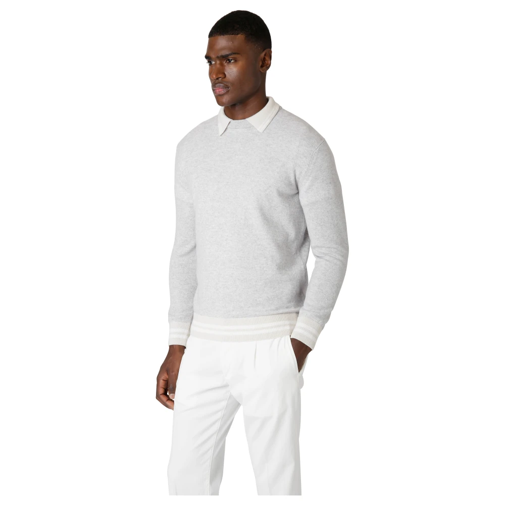 Eleventy Cashmere Polo Sweater met College-geïnspireerde Strepen Gray Heren