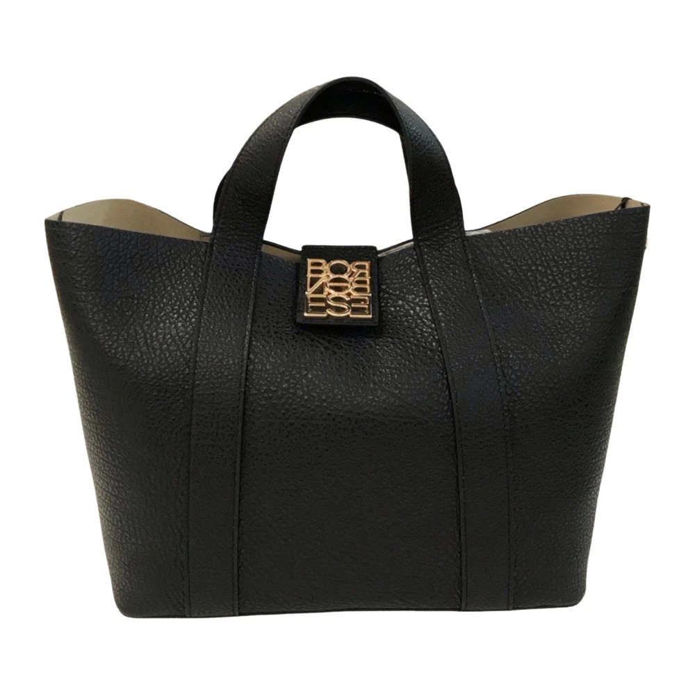 Borbonese Zwarte winkeltas met knoopsluiting Black Dames