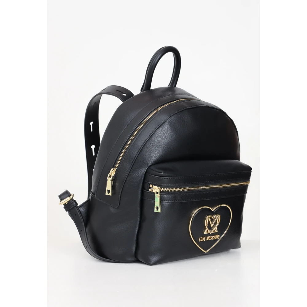 Love Moschino Zwarte Leren Rugzak met Ritssluiting Black Dames