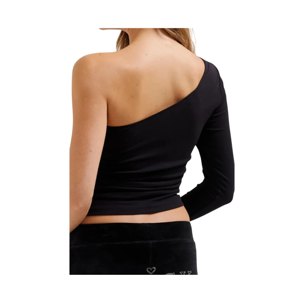 Juicy Couture Zwarte Asymmetrische Jersey Top met Strass Logo Black Dames