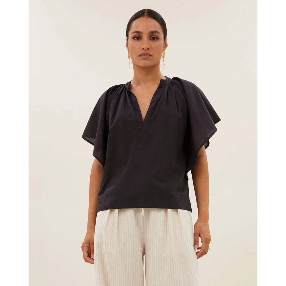 By-Bar Korte Mouw Vina Blouse Black Dames