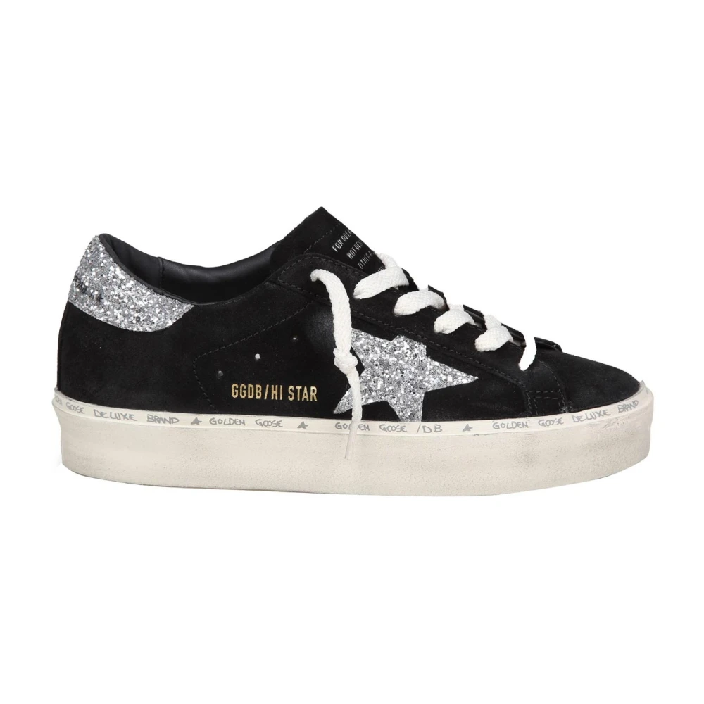 Golden Goose Svarta Mocka Sneakers med Silver Glitter Stjärna Black, Dam