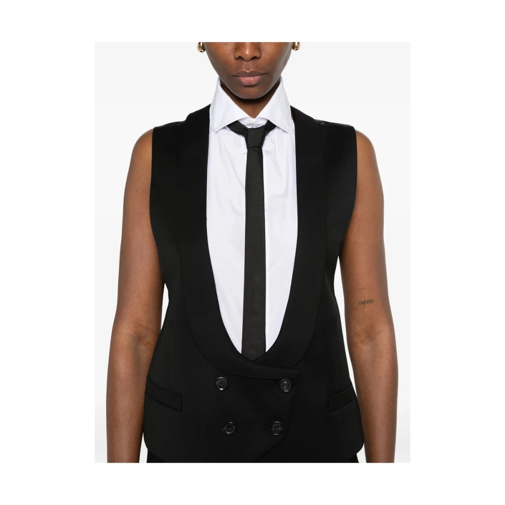 Moschino Zwarte dubbelrijige vest met sjaalkraag Black Dames