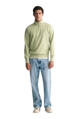 Broderad sweatshirt med halv dragkedja