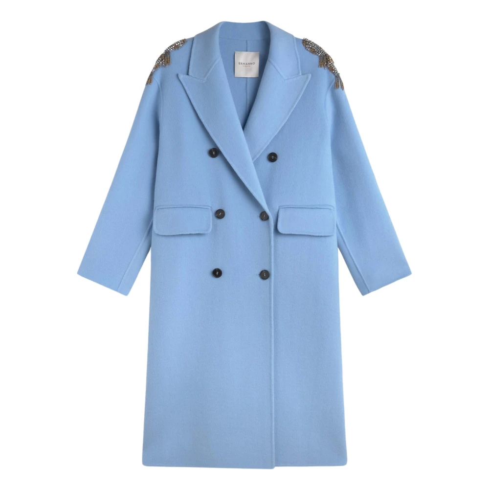 Ermanno Scervino Blauwe Wol Lange Jas Elegante Stijl Blue Dames