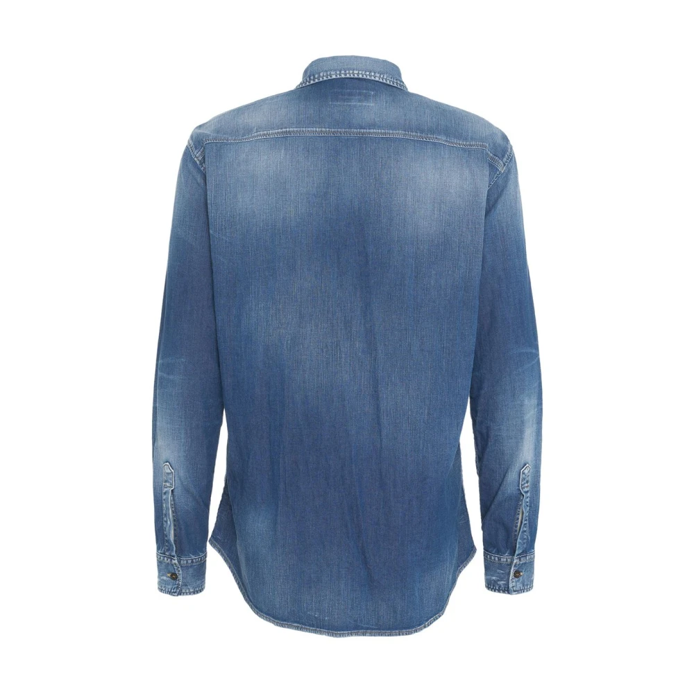 Dsquared2 Blauwe Denim Overhemd Casual Distressed Look Blue Heren