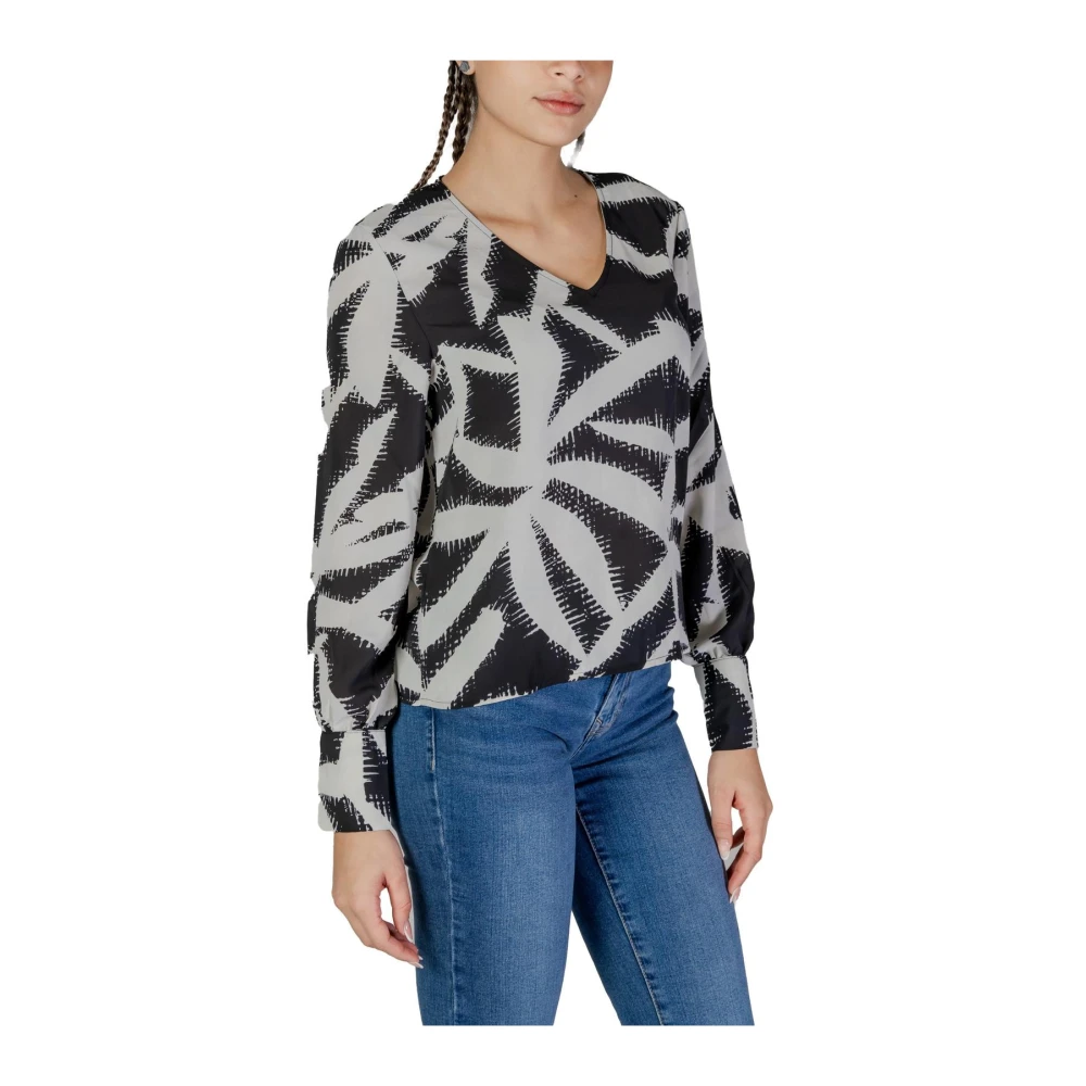 Jacqueline de Yong Geometrische Print V-Hals Blouse Black Dames