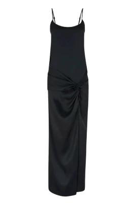 Svart Satin Maxi Klänning