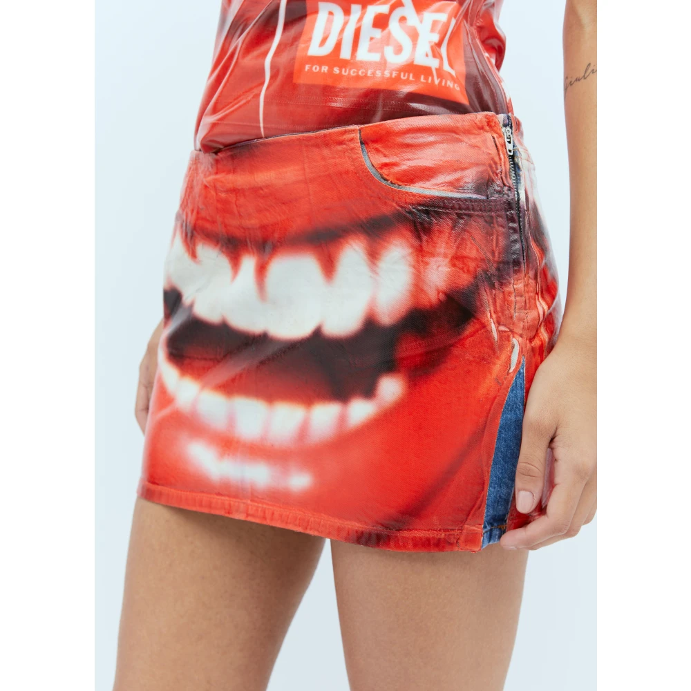 Diesel Coated Mouth Print Denim Rok Multicolor Dames