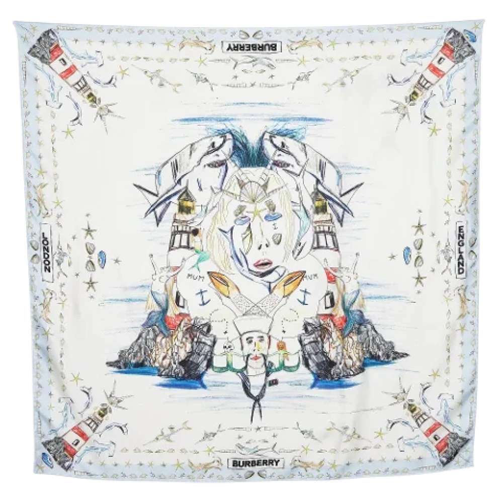 Burberry Vintage Pre-owned Silk scarves White Dames