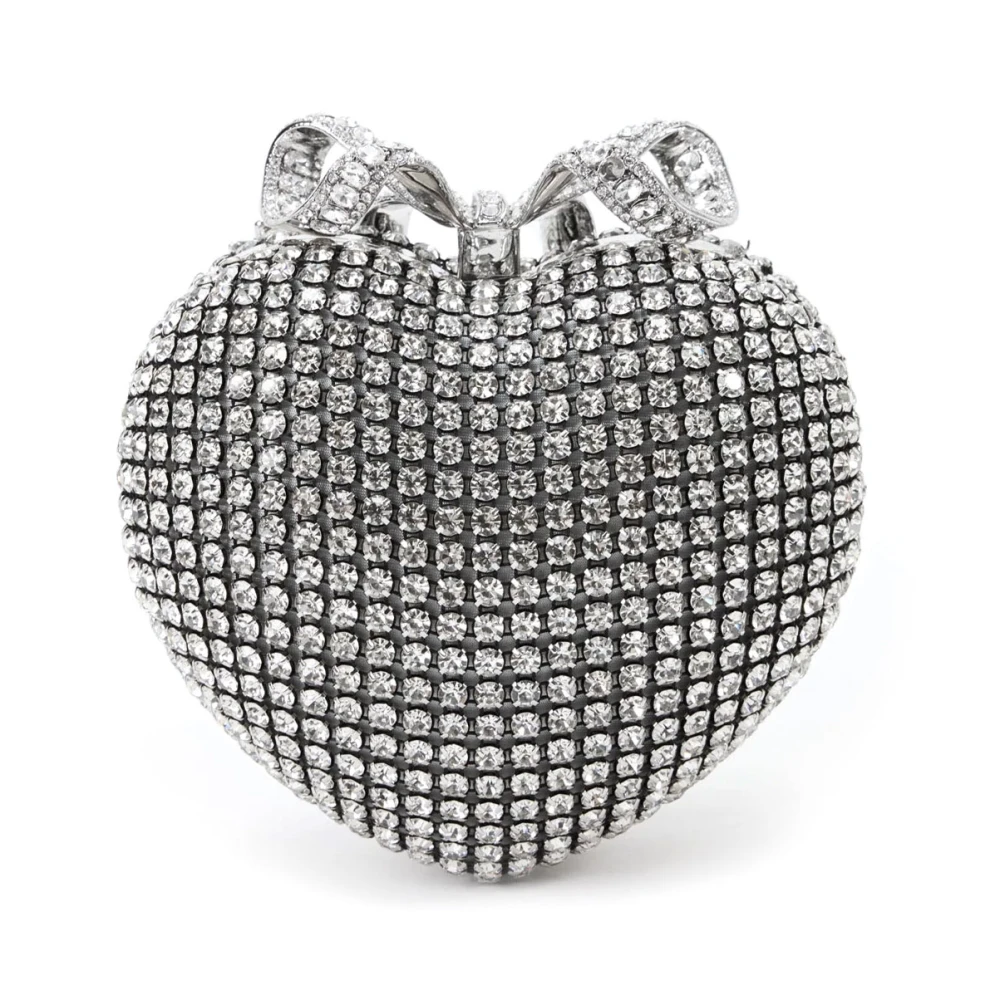 Self Portrait Rhinestone Heart Clutch met Strik Detail Gray Dames