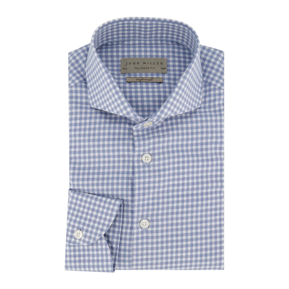 John Miller business overhemd Tailored Fit normale fit lichtblauw geruit 100% katoen
