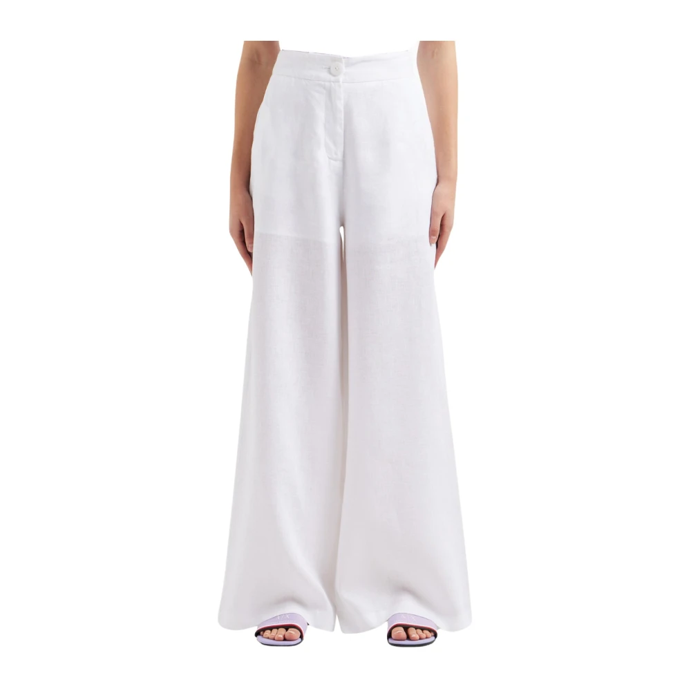 Emporio Armani Women's White Wide Trousers,, Linen Wide Leg Trousers Extra Large