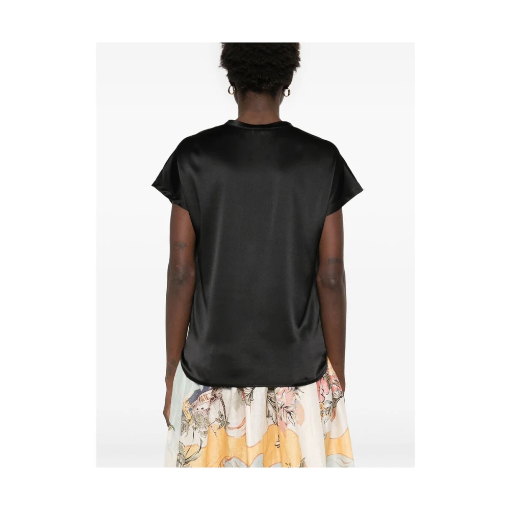 pinko Zwarte Crew Neck Korte Mouwen Sweater Black Dames