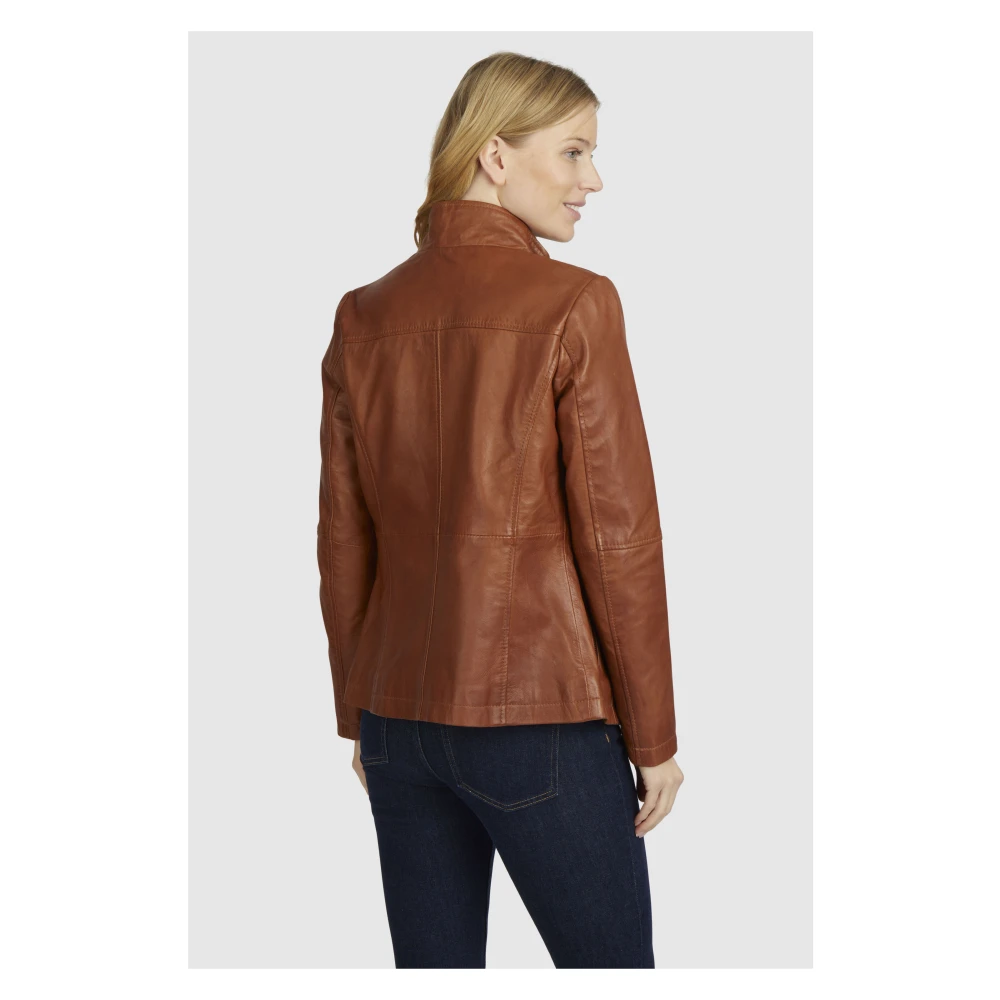 Bugatti Elegante leren jas met opstaande kraag Brown Dames