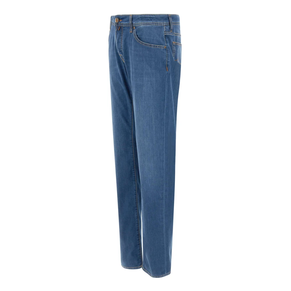 Jacob Cohën Blauwe Stretch Denim Jeans met Pochette Blue Heren