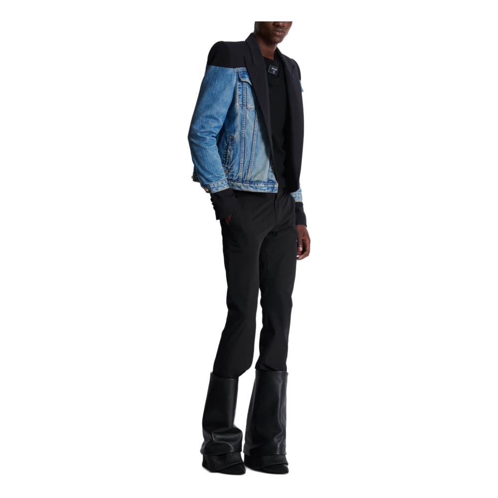 Balmain Geknipte denim- en graan de poudre-jas Black Heren
