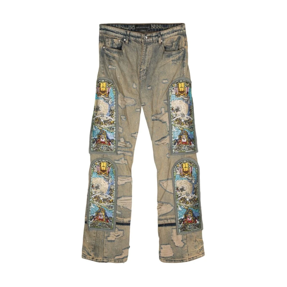 Who Decides War Slitna Denim Jeans med Kristallutsmyckning Multicolor, Herr