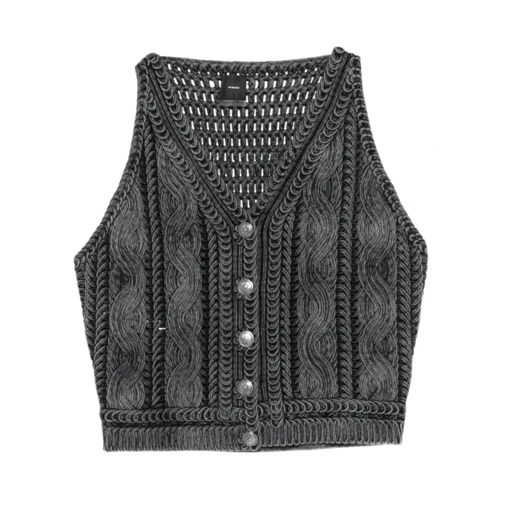 Pinko Women's Gray Sleeveless Tops, M, Cotton Knit Vest