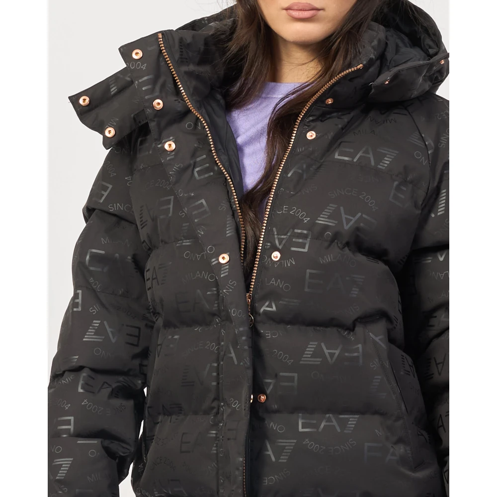 Emporio Armani Zwarte korte jas met capuchon en rits Black Dames