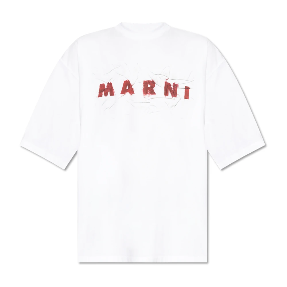 Marni Logo Print T-Shirt van katoenen jersey White Heren