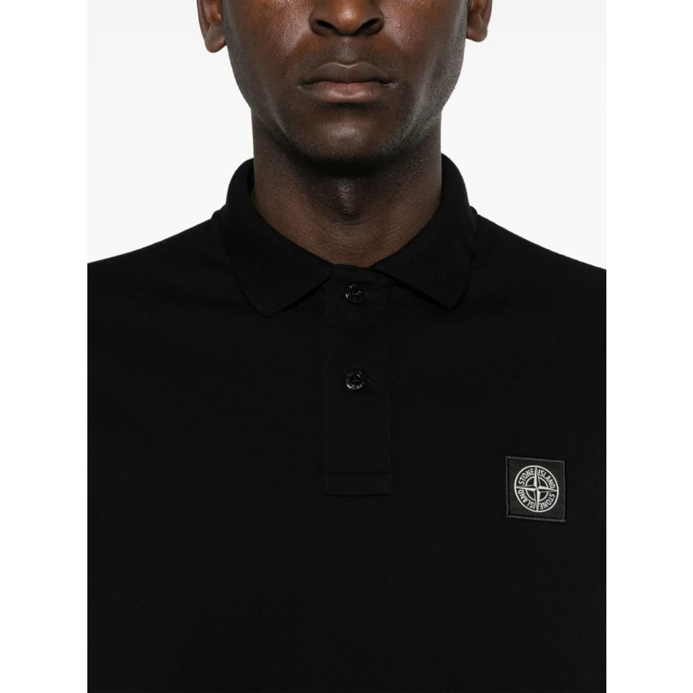Stone Island Zwarte Polo Shirt met Kompas Logo Black Heren