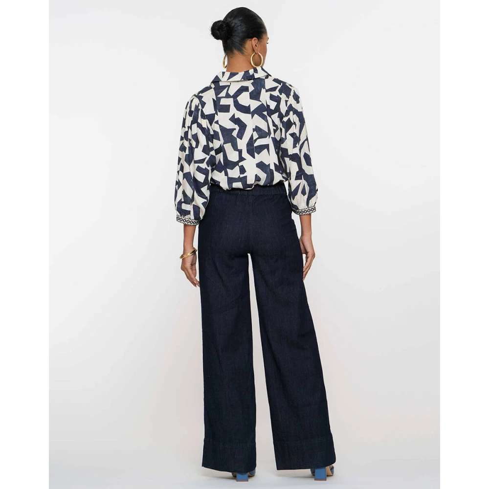 Geisha Wijde elastische taille jeans Blue Dames