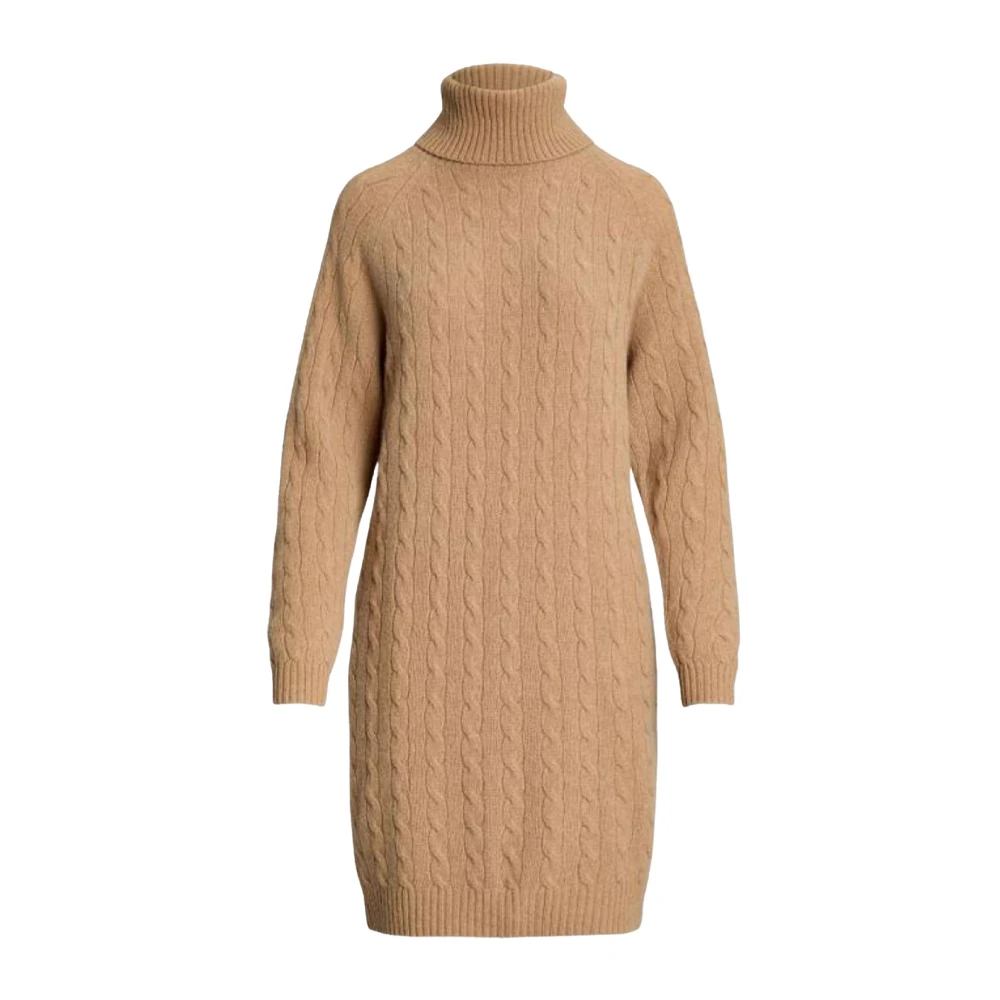Ralph Lauren Luxe Kabelgebreide Jurk van Wolmix Beige Dames