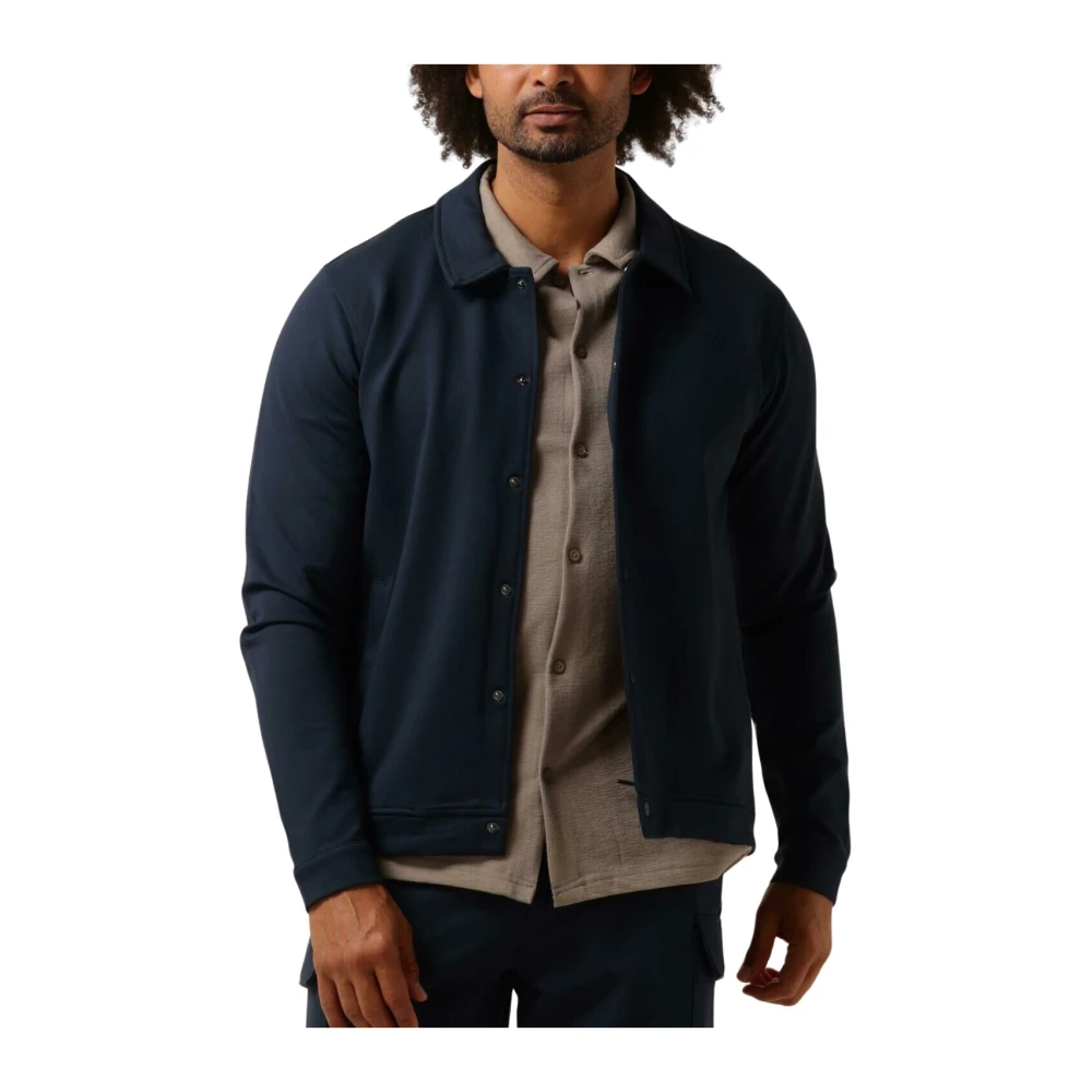 PURE PATH Heren Overhemden Punta Coack Shirt With Press Buttons And Front Print Donkerblauw