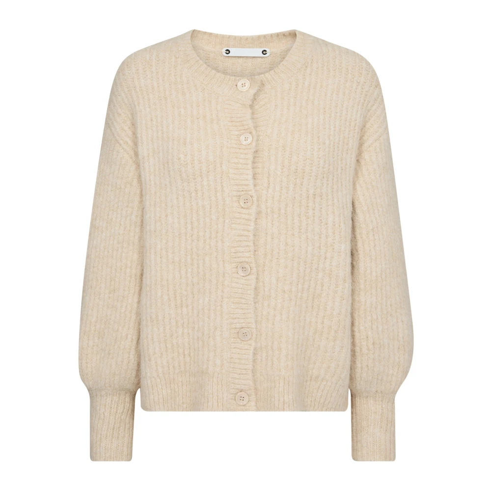 Co'Couture Vrouwelijke Rib Cardigan met Pofmouwen Beige Dames