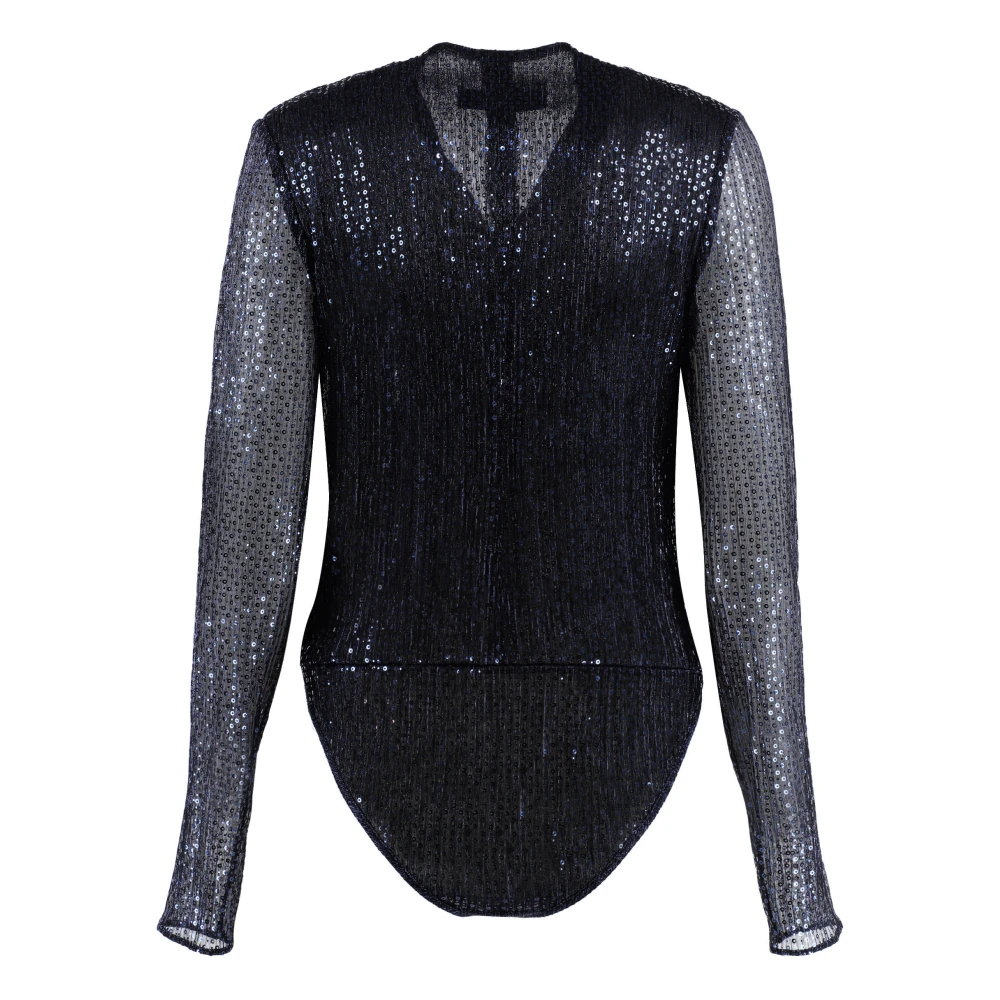 Talbot Runhof Sprankelende Sequin Deep V Neck Bodysuit Blue Dames