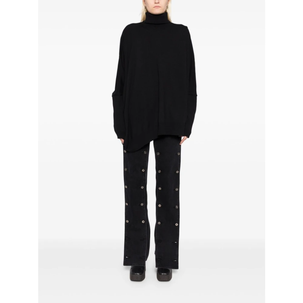 Junya Watanabe Zwart Geribbelde Coltrui Sweater Black Dames