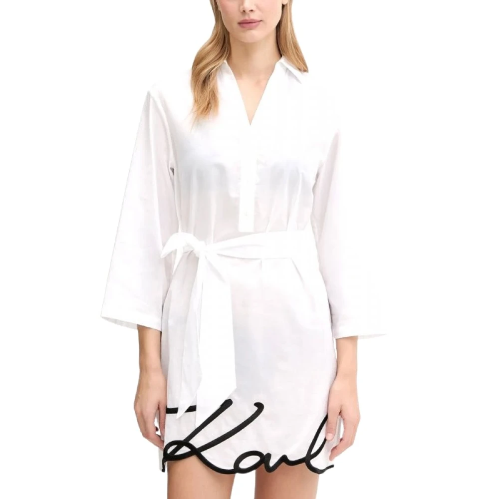 Karl Lagerfeld Women's White K/Signature Beach Shirt Dress - Short Dresses - S - Dresses
