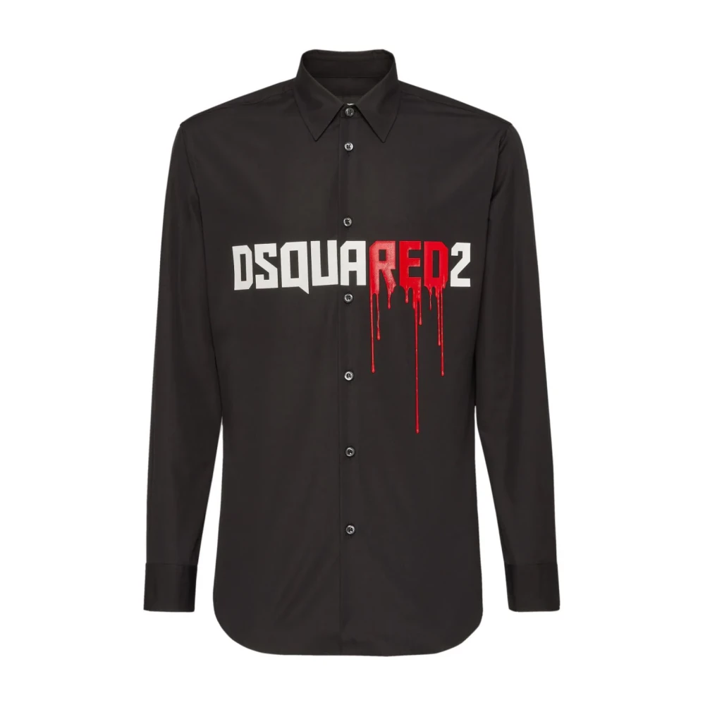 Dsquared2 Logo Print Katoenen Overhemd Black Heren