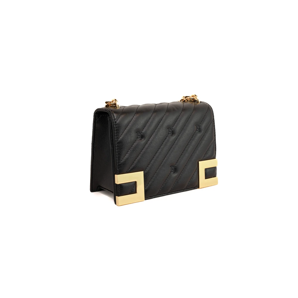 Elisabetta Franchi Gewatteerde Schoudertas met Gouden Platen Black Dames