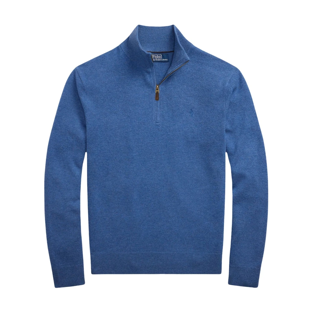 Polo Ralph Lauren Men's Blue Embroidered Logo Half-Zip Jumper Small