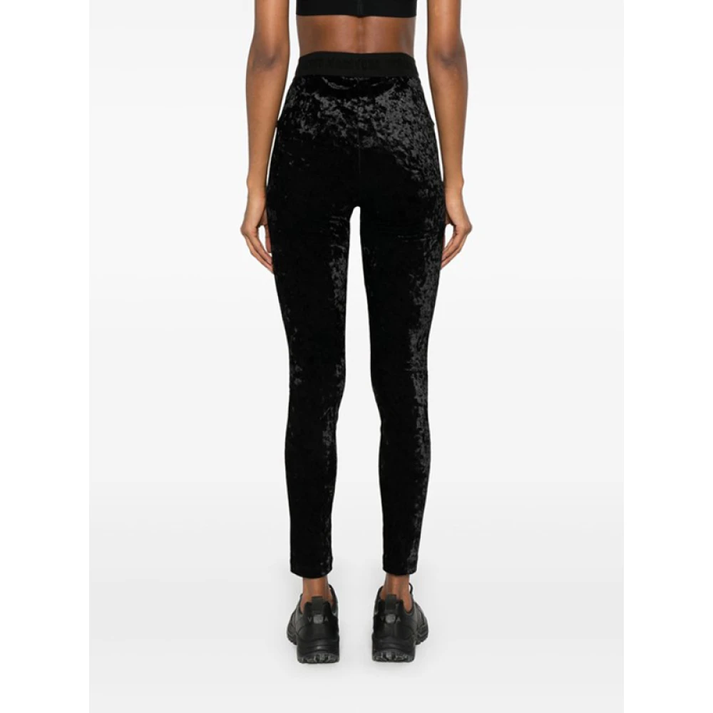 Versace Jeans Couture Fluwelen Logo Taille Leggings Black Dames