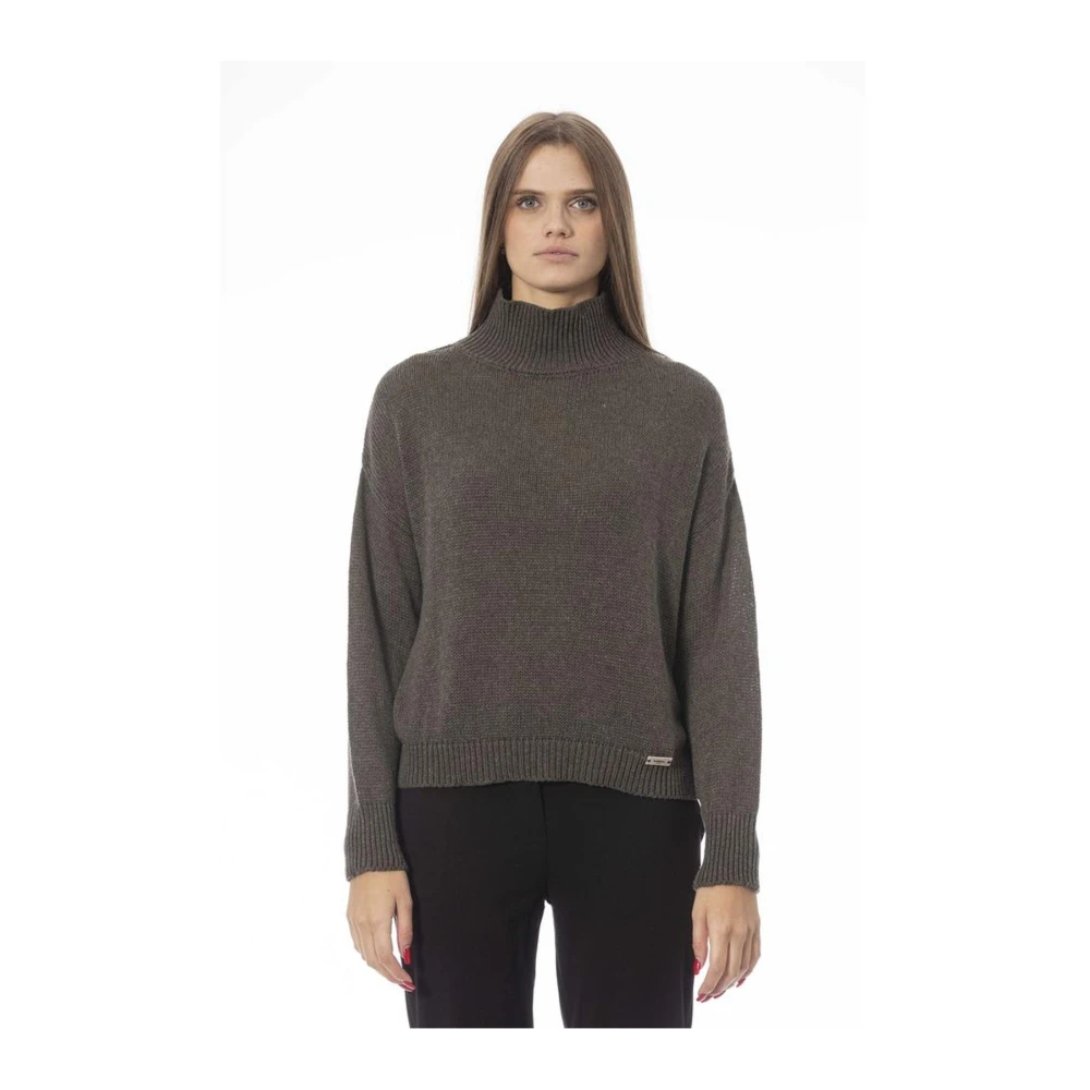 Baldinini Groene Viscose Trui met Vulkaan Kraag Green Dames