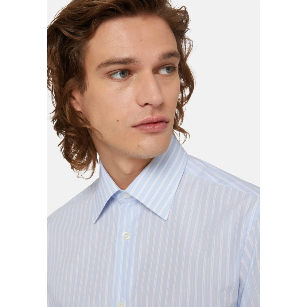 Boggi Milano Regular Fit Overhemd met Strepen van Katoen Blue Heren