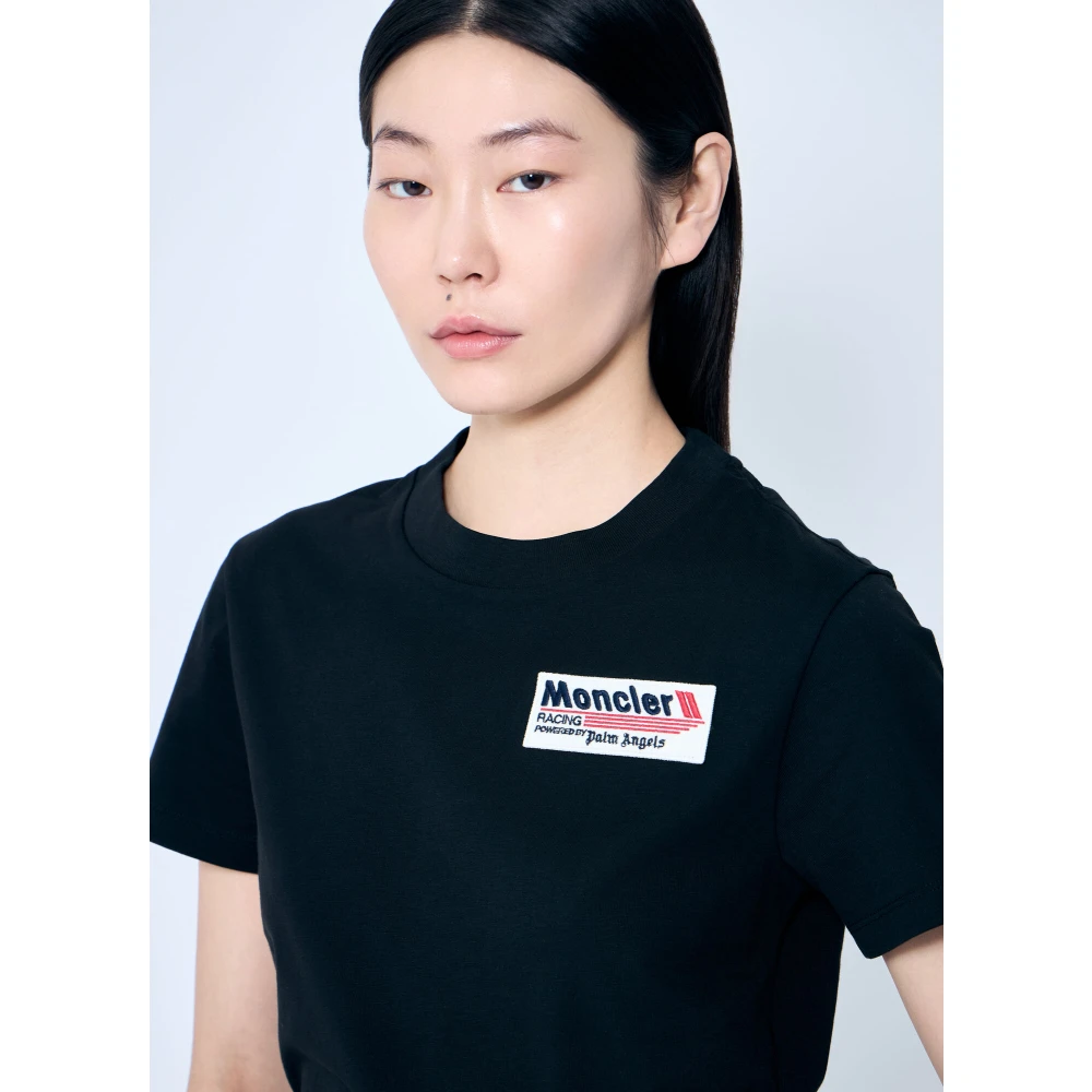 Moncler Logo Print Katoenen T-shirt Black Dames