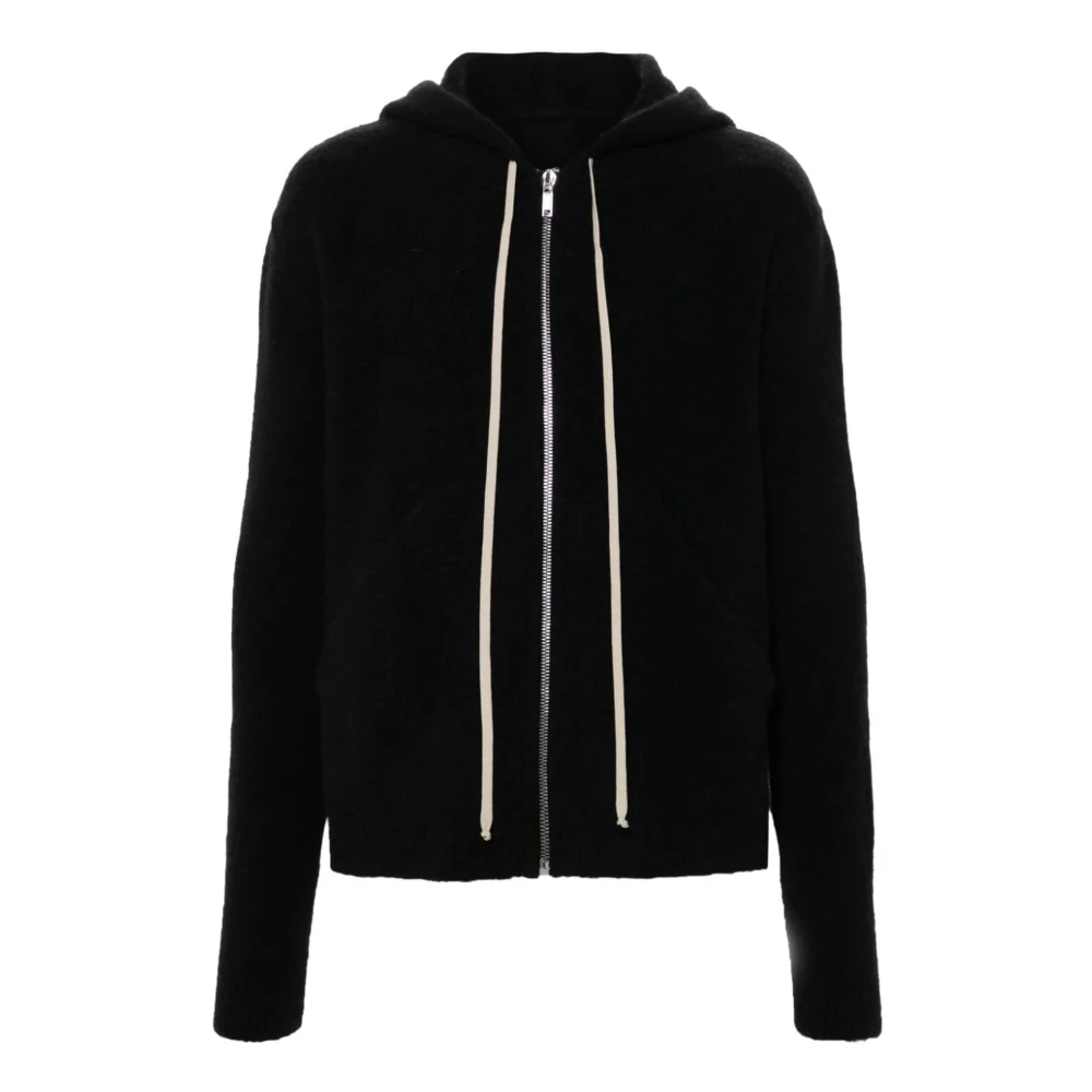 Rick Owens Zwarte Hooded Alpaca Cardigan Sweater Black Heren