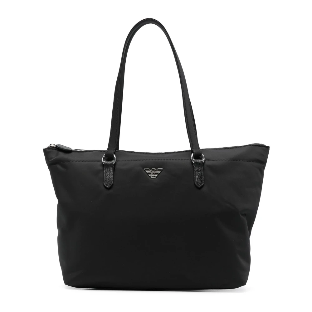 Emporio Armani Zwarte Nylon Adelaar Plaque Rits Tas Black Dames