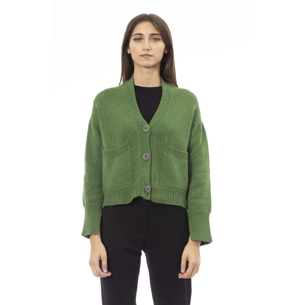 Alpha Studio Cardigan met knoopsluiting en zakken Green Dames